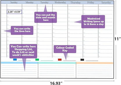 POPRUN Magnetic Weekly Dry Erase Board Calendar for Fridge, 16.9"x11"Schedule Board, Weekly Planner Whiteboard Calendar with Hourly Time Slots To Do List Perfect as Planner Board for School and Family