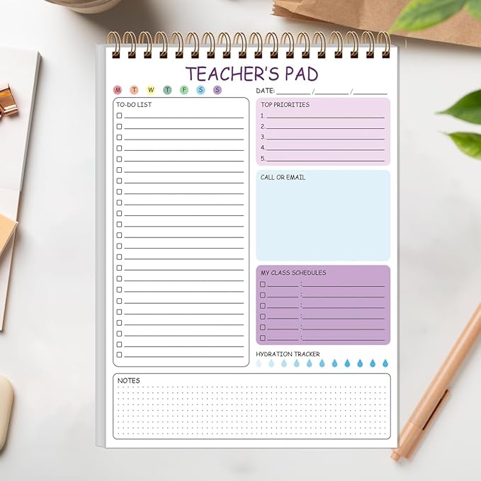 Teacher Notepad - A4 Teacher To Do List Notepad, Spiral Checklist Notebook Organizer for Teachers Notes Task Appointment, Teacher Appreciation Gifts, 8'' x 11'', Purple