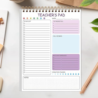 Teacher Notepad - A4 Teacher To Do List Notepad, Spiral Checklist Notebook Organizer for Teachers Notes Task Appointment, Teacher Appreciation Gifts, 8'' x 11'', Purple