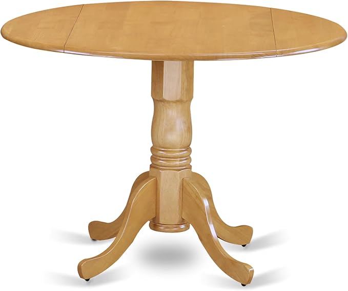 East West Furniture DMAB3-OAK-04 3 Piece Kitchen Table Set Contains a Round Dining Room Table with Dropleaf and 2 Light Tan Linen Fabric Parsons Dining Chairs, 42x42 Inch, Oak