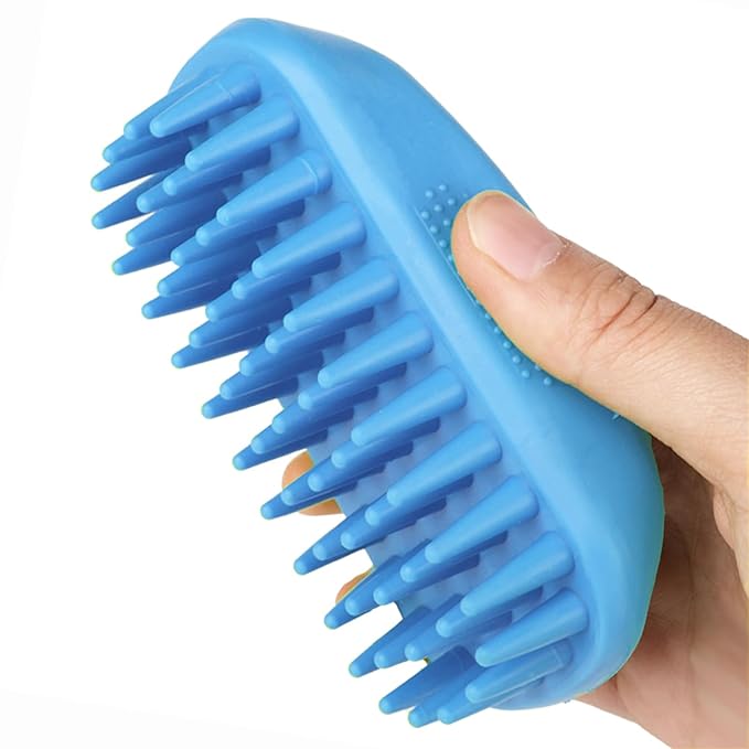 Dog Bath Brush, Pet Silicone Shampoo Brush, Rubber Shower Wash Curry Brush for Short Long Haired Dogs Cats Shedding Grooming and Massage, Pet Rubber Brush Removes Loose & Shed Fur (Blue)
