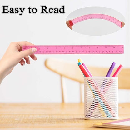 Plastic Clear Ruler Math Set, 6" | 12" Straight Ruler Protractor, 2 Protractors 180 Degree 2 Triangle Rulers 45 | 60 Degree 2 Straight Rulers Measuring Tool for School Office Home Supplie,Pink
