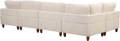 Eafurn Free Combination Symmetrical Modular Sectional Sofa with Movable Ottoman,Corduroy Upholstered Convertible Sleeper Couch,6 Seater Oversized Reversible Corner Sofa&Couch for Living Room Office