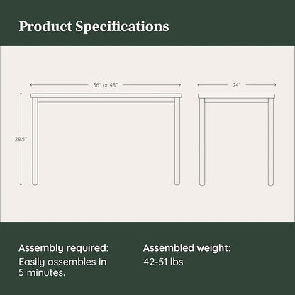 Branch Daily Desk - Functional at Home Office Desk with Effortless Assembly, Timeless Design, Rounded Corners, and Built-in Cable Notch - 36” W x 28.5” H x 24” D - Sage Work Table