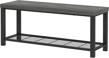 EXCEFUR Entryway Bench, Industrial Metal and Wood Storage Bench for Living Room, Indoor Shoe Rack Bench Seat, 43.3 Inch Grey