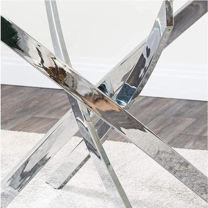 Round Tempered Glass Dining Table for 2-4 with Chromed Legs, 35.5 in Modern Small Kitchen Table for Kitchen Dining Room (White/Silver)