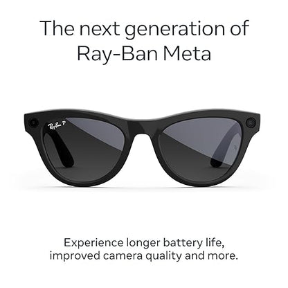 Ray-Ban Meta (Gen 2), Skyler, Shiny Black | Smart AI Glasses for Men, Women — 2x Battery Life — 3K Ultra HD Resolution — 12 MP Ultra-Wide Camera, Audio, Video — Polarized Gradient Graphite Lenses
