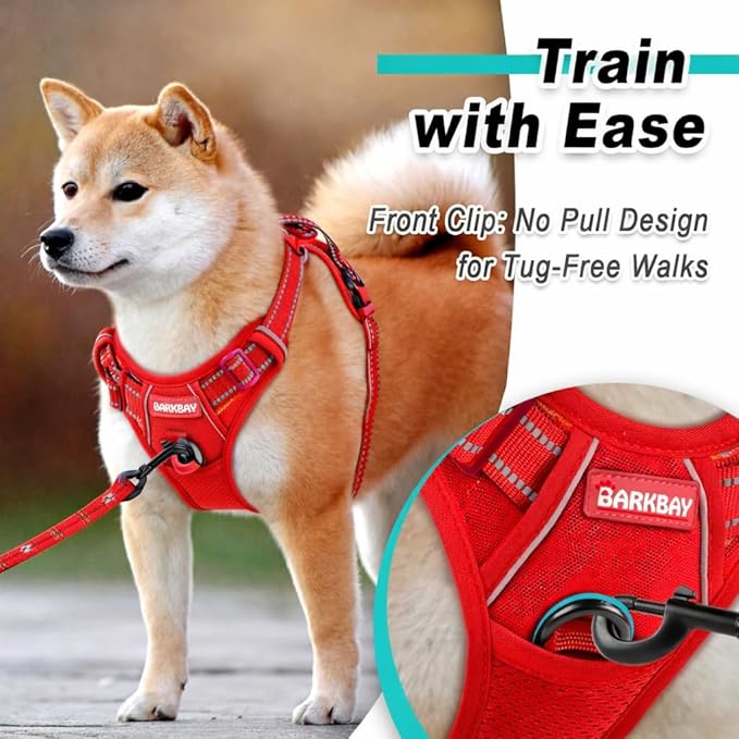 BARKBAY Dog Harness No Pull Mesh for Small Dogs - Adjustable, Reflective, Comfortable, No Choke, Heavy-Duty - Perfect for Outdoor Training, Walking, and Hiking - Strong & Durable - S & Red Mesh