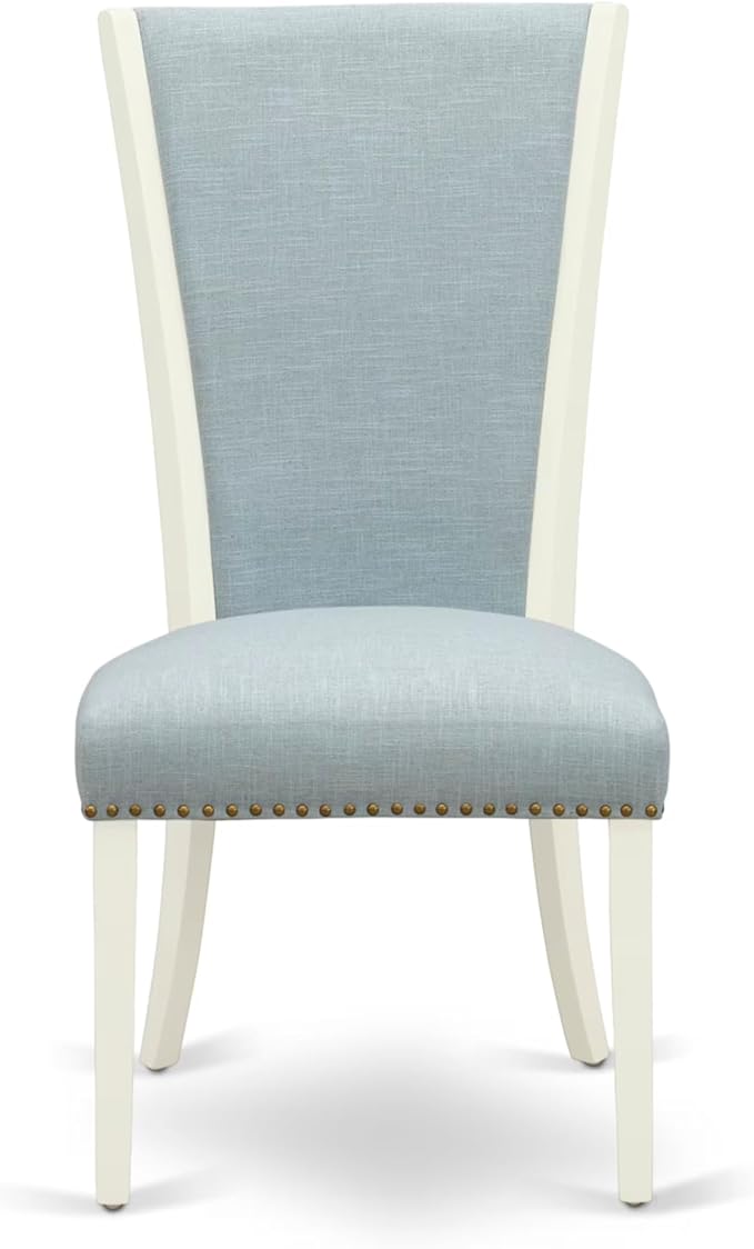 East West Furniture V077VE215-7 7 Piece Dining Table Set Consist of a Rectangle Wooden Table with V-Legs and 6 Baby Blue Linen Fabric Parson Dining Room Chairs, 40x72 Inch, Multi-Color