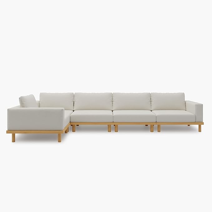 Acanva Minimalist Modular Sectional Sofa for Living Room, Wide & Deep Seat Convertible Furniture Set with Metal Frame and Movable Covers, 5 Piece, Off White
