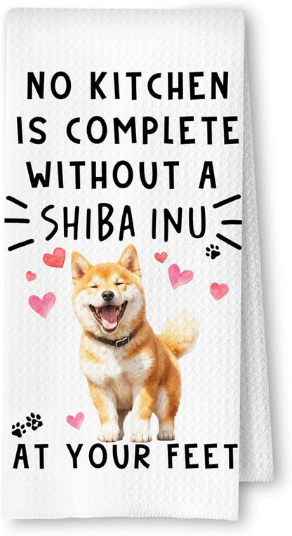 Shiba Inu Funny Dog Dish Towels -A Kitchen is Not Complete Without A Shiba Inu Dish Towel Waffle Weave Hand Towels for Home Bathroom,Dog Lovers Gift,16×24 Inch