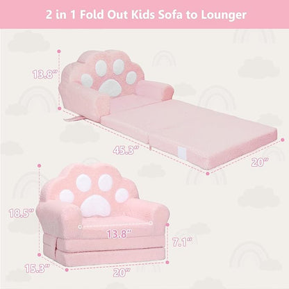 MONKISS Cat Paw Kids Couch, Toddler Chairs Comfy, Toddler Couch Bed Fold Out, Baby Lounge Chair, Birthday Gift for Girls, 1-4 Years Old, SF06, Pink