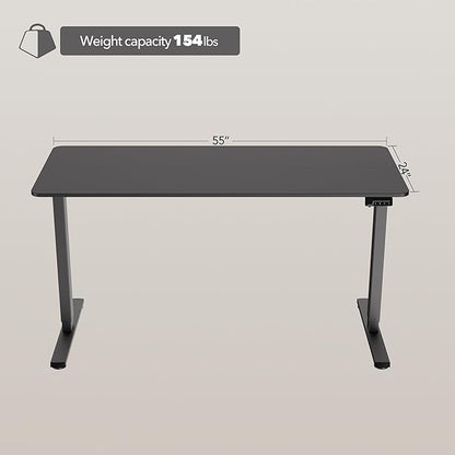 Electric Standing Desk Adjustable Height, 55x24 Inches Sit Stand up Desktop for Home Office, Ergonomic Rising Computer Table with Memory Preset, Black