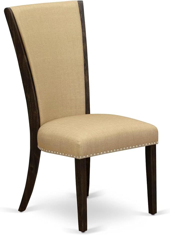 East West Furniture V797VE703-6 6 Piece Dining Table Set Contains a Rectangle Dining Room Table with V-Legs and 4 Brown Linen Fabric Parson Chairs with a Bench, 40x72 Inch, Multi-Color