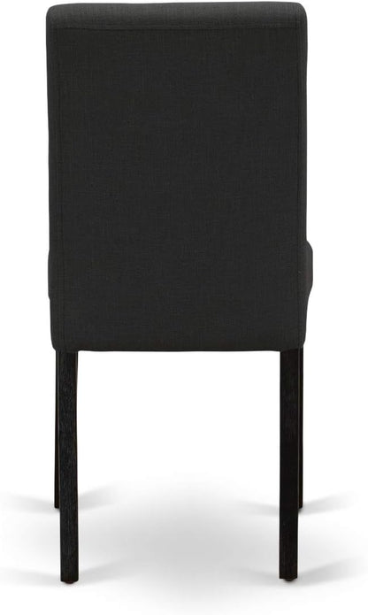 East West Furniture X697AB624-7 7 Piece Modern Dining Table Set Consist of a Rectangle Wooden Table with X-Legs and 6 Black Color Linen Fabric Upholstered Chairs, 40x72 Inch, Multi-Color