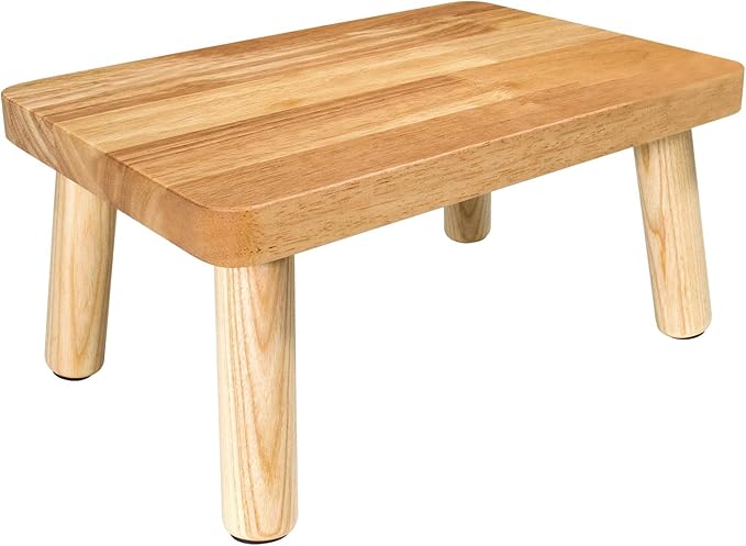 Wooden Step Stool for Adults,One Step Stool with Non-Slip Feet,Portable Bed Steps for High Beds, Office,Bedroom,Kitchen (Natural, Small)