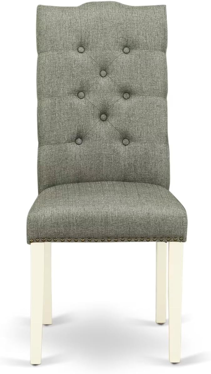 East West Furniture V097EL207-9 9 Piece Kitchen Table Set Includes a Rectangle Dining Table with V-Legs and 8 Gray Linen Fabric Parson Dining Chairs, 40x72 Inch, Multi-Color