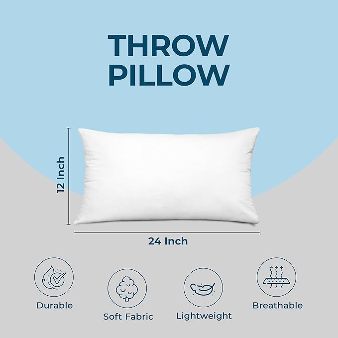Utopia Bedding Throw Pillows (Set of 4, White), 12 x 24 Inches Pillows for Sofa, Bed and Couch Decorative Stuffer Pillow