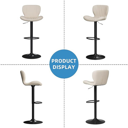 Shintenchi Bar Stools Set of 2 Modern Swivel Bar Chairs, Counter Height Faux Leather Metal Barstools, Upholstered Island Chairs with Back and Footrest, Beige