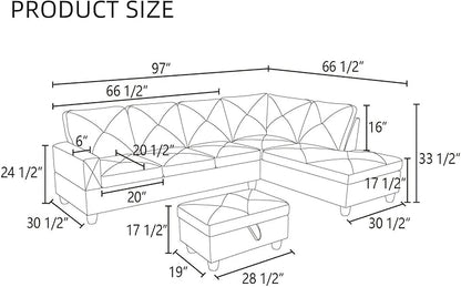 L Shaped Sectional Couches, Modern Modular Sectional Sofa for Living Room Bedroom Furniture, Cozy 4 Seat Couch with Ottoman Storage & Chaise, Gray White