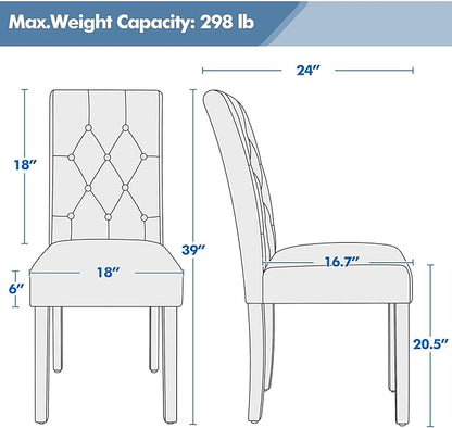 Yaheetech Dining Chairs Set of 4 Modern Style Faux Leather Dining Room Chairs with Solid Wood Legs and Button Tufted Padded for Home Kitchen, Gray