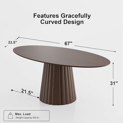 Casaphoria 67" Oval Dining Table, Modern Wood Kitchen Table with Cone Shaped Strip Convex Base for Living Room & Dining Room, Easy Assembly Farmhouse Furniture for 4-6, Walnut