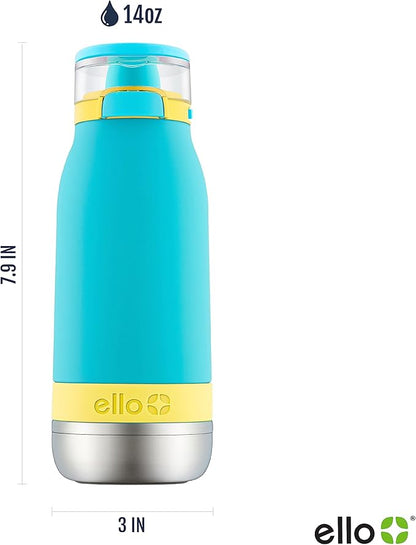 Ello Emma 14oz Vacuum Insulated Stainless Steel Kids Water Bottle with Straw and Built-in Carrying Handle and Leak-Proof Locking Lid for School Backpack, Lunchbox and Outdoor Sports
