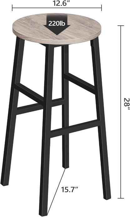 Bar Stools, Set of 2 Round Bar Chairs with Footrest, 28 Inch Kitchen Breakfast Bar Stools, Industrial Stools, Easy Assembly, for Dining Room, Kitchen, Greige BAHG02701