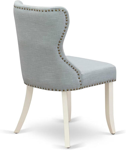East West Furniture V077SI215-7 7 Piece Dining Room Furniture Set Consist of a Rectangle Dining Table with V-Legs and 6 Baby Blue Linen Fabric Parsons Chairs, 40x72 Inch, Multi-Color