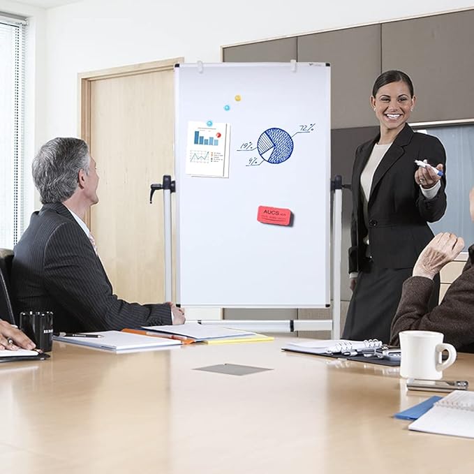 VIZ-PRO Double-sided Magnetic Mobile Whiteboard,48 x 24 Inches, Portrait Orientation,Aluminium Frame and Stand