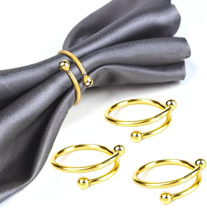 16 Pcs Gold Napkin Rings - Round Napkin Ring,Stainless Steel Napkin Rings,Metal Napkin Ring for Table Settings Wedding Christmas Party Dinner Table(Spring Type)