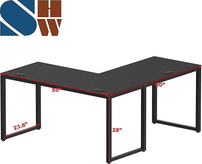 SHW 55 x 60 Inches Commercial-Grade L-Shape Corner Office Computer Desk, Black