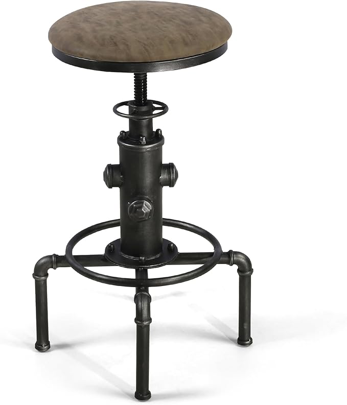 Topower Antique Vintage Industrial Barstool PU Leather Water Pipe Fire Hydrant Design Cafe Coffee Industrial Bar Stool Set of 2 Silver