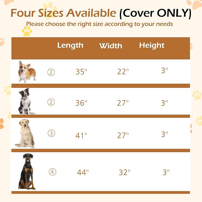 Dog Bed Cover, Washable Replacement Large Dog Bed Sheet with 3-Sided Continuous Zipper, Waterproof Liner, Soft Plush, Pet Mattress Fluffy Protector, 41x27x3 inches - M, Cover Only Grey