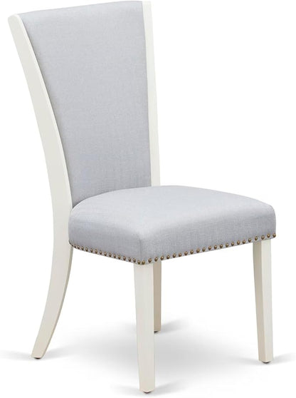 East West Furniture V027VE005-9 9 Piece Kitchen Table Set Includes a Rectangle Dining Table with V-Legs and 8 Grey Linen Fabric Parsons Dining Chairs, 40x72 Inch, Multi-Color