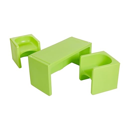 ECR4Kids Tri-Me Table and Cube Chair Set, Multipurpose Furniture, Lime Green, 3-Piece