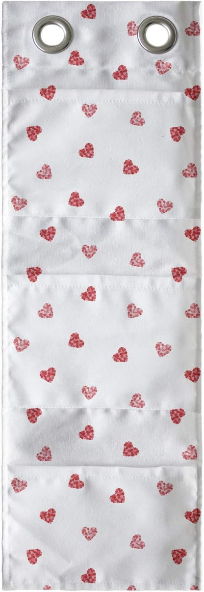 Ambesonne Hearts Hanging Pocket Organizer, Mini Hearts in Continuous Repeating Pattern Romantic Theme, Printed Polyester Storage Bag with Pockets, 9" x 27", Vermilion Pale Pink