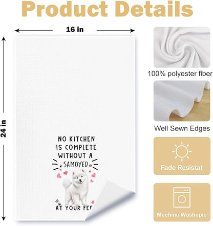 Samoyed Funny Dog Kitchen Towels - Samoyed Waffle Weave Hand Towels,A Kitchen is Not Complete Without A SamoyedHand Towel for Home Bathroom,Dog Lovers Gift for Women,16×24 Inch