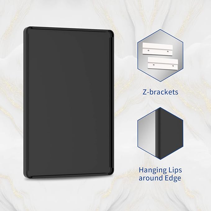 WEER Black Bathroom Mirror for Wall, 48X40 Inch Matte Black Mirror, Rectangular Black Metal Framed Vanity Mirror with Tempered Glass, Rounded Corner, Anti-Rust (Horizontal/Vertical)