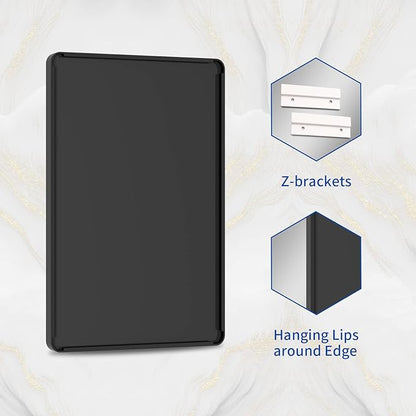 WEER Black Bathroom Mirror for Wall, 48X40 Inch Matte Black Mirror, Rectangular Black Metal Framed Vanity Mirror with Tempered Glass, Rounded Corner, Anti-Rust (Horizontal/Vertical)