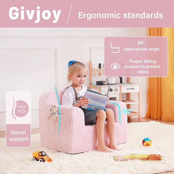 Toddler Chair Plush Kids Couch, Comfy Kids Sofa Toddler Lounger Chair for Bedroom, Convertible Toddler Couch for Girls and Boys, Reading Chair for Kids