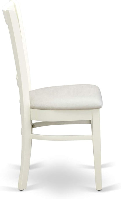 East West Furniture BOVA3-LWH-C 3 Piece Dining Room Furniture Set Contains a Round Dining Table and 2 Linen Fabric Upholstered Chairs, 42x42 Inch, Linen White