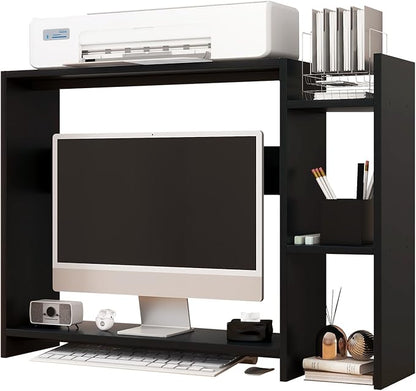 IBUYKE Desktop Bookshelf,36.8" Desktop Organizer Shelf,Wood Desk Hutch for Computer Monitor,Display Shelf for Office Home Dormitory,Black TMZ008B