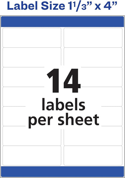 Avery Mailing Address Labels, Inkjet Printers, 350 Labels, 1-1/3 x 4, Permanent Adhesive, 5 Packs (8162)