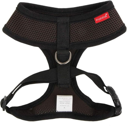 Puppia Soft Dog Harness No Choke Over-The-Head Triple Layered Breathable Mesh Adjustable Chest Belt and Quick-Release Buckle, Brown, Small