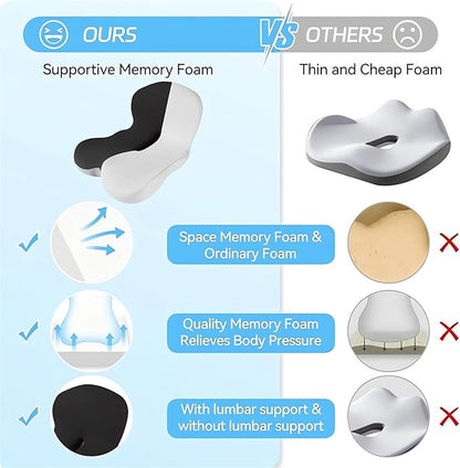 Memory Foam L-Shaped Integrated Seat Cushions for Car Truck Driver Ergonomic L Shape Lumbar Cushion Sciatica Back Pain Relief Office Chair Butt and Back Support Pillow Long Driving Booster Seat
