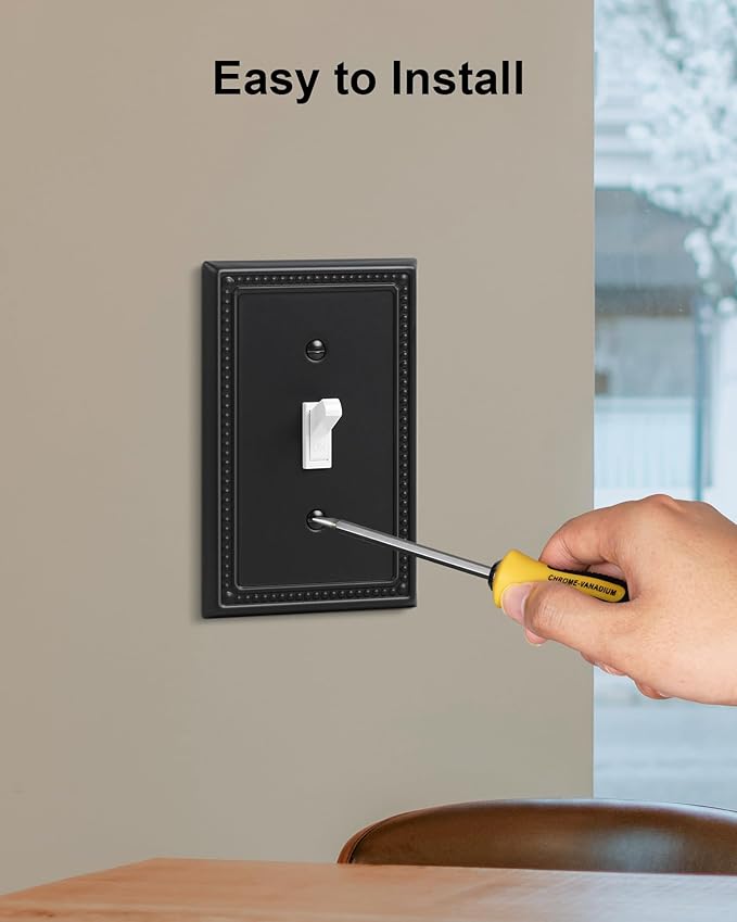 4-Pack Single Toggle Light Switch Cover Plate, Pearls Decorative Switch Plate Covers, Black 1 Gang Metal Wall Plate, Corrosion Resistant