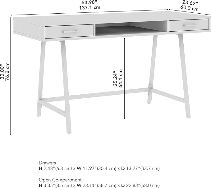 Bush Furniture Steele 54W Writing Desk in Dark Gray Hickory | Computer Table for Home Office Workspace