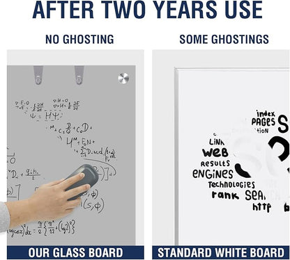 TSJ OFFICE Glass Dry-Erase Board - 48 x 36 Inches Wall Mounted Magnetic Whiteboard, Large Frameless Glass White Board for Office, Home & School, Gray
