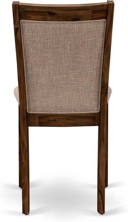F3MZ7-50N-04 7-Pc Kitchen Table Set Includes a Pedestal Table and 6 Light Tan Polyester Dining Room Chairs with Padded Back - Antique Walnut